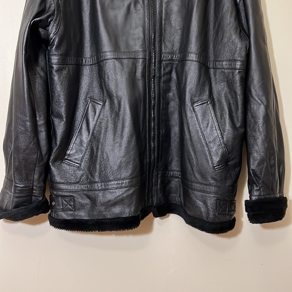 Fair Mens Jacket Coat Black Pockets Mock Neck Buckle Zipper Lined Leather - Picture 5 of 12